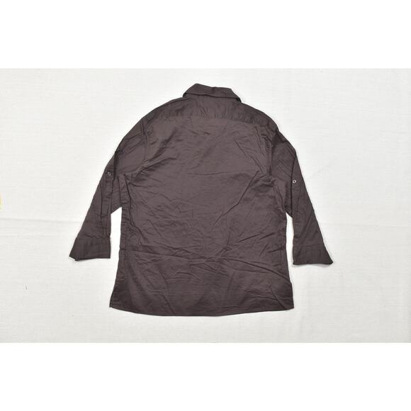 Chico's Brown 100% Cotton Long Sleeve Button-Down Top Size 2 - Picture 2 of 8